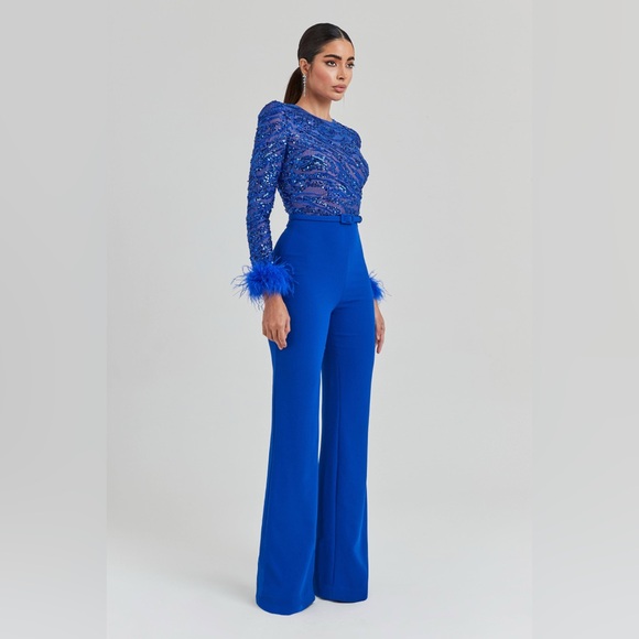 NADINE MERABI Blue Sequin Jumpsuit - Picture 4 of 5
